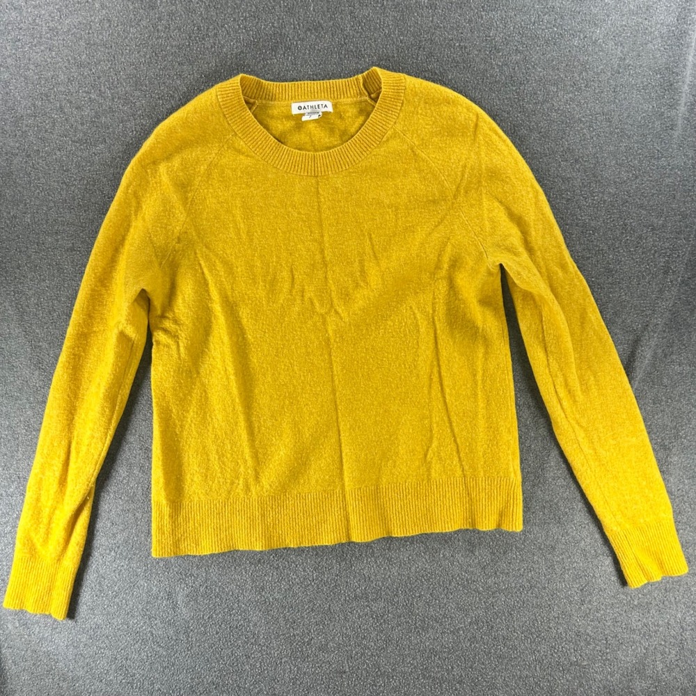 Athleta Dark Academia Crew Neck Sweater Small Wool Blend Granola Girl Mustard